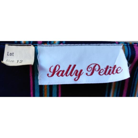 Vintage 70s 80s Sally Petites Blue Striped Belted Dress Sz 12 Fits 6/8 Modest - Picture 6 of 8